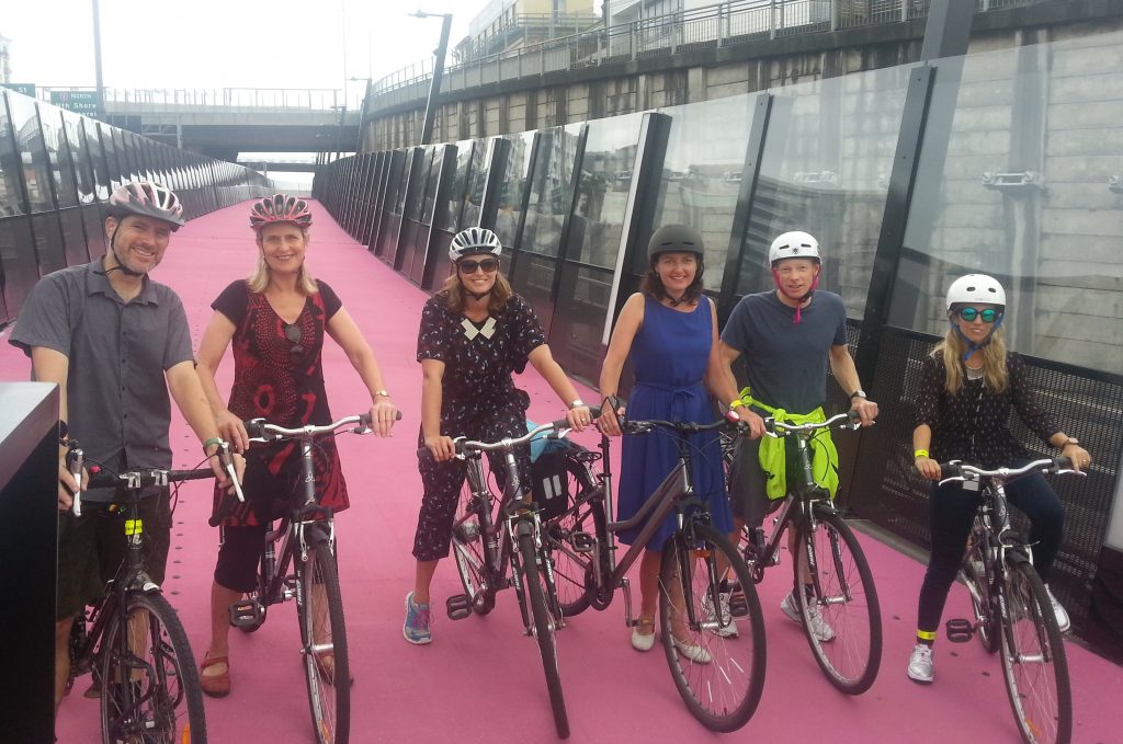 Members of the Waitemata Local Board and Local Services staff on a lunchtime bike ride for the Auckland Bike Challenge